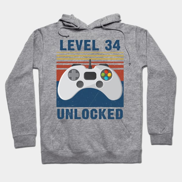 Level 34 unlocked funny gamer 34th birthday Hoodie by Sauconmua Conlaigi99